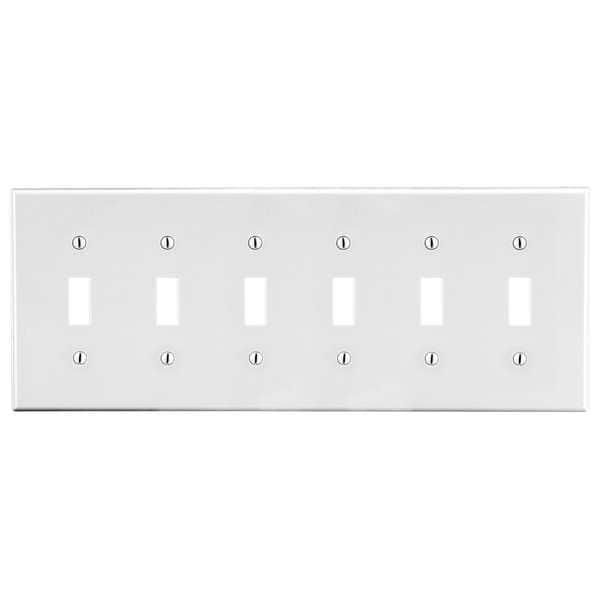 Hubbell Toggle Switch Wall Plate, Number of Gangs 6 Plastic, Smooth