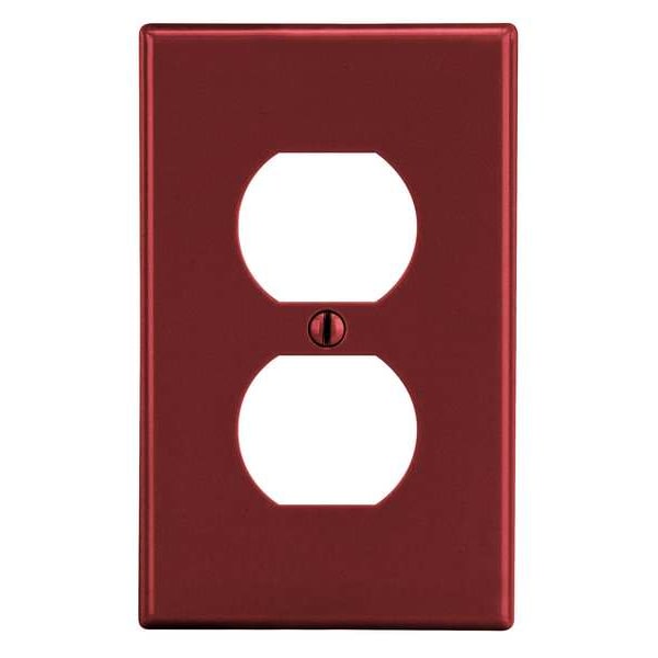 Hubbell Duplex Receptacle Wall Plate, Number of Gangs: 1 Plastic, Smooth Finish, Red P8R