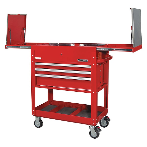 Westward WESTWARD Tool Utility Cart, 3-Drawers, Powder Coated Red