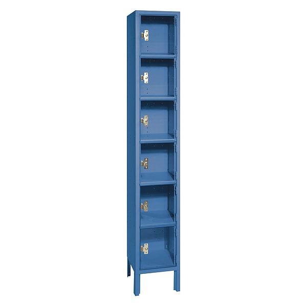 Lyon Box Locker, (1) Wide, (6) Tier, Steel, Blue, Powder Coated Finish, 12 in W, 18 in D, 78 in H X6C5362PCSU