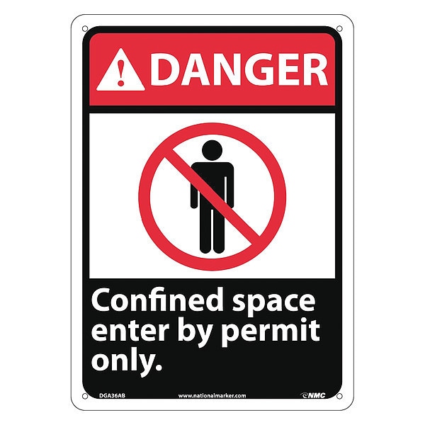 Nmc Danger Confined Space Enter By Permit Only Sign, DGA36AB DGA36AB