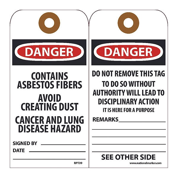 Nmc Danger Contains Asbestos Fibers Tag, Pk25 RPT39G