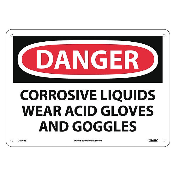 Nmc Danger Corrosive Wear Acid Gloves And Goggles Sign D494RB