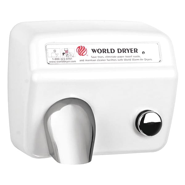 World Dryer Porcelain Enamel, No ADA, 230 VAC, Push Button Hand Dryer A4-974AU
