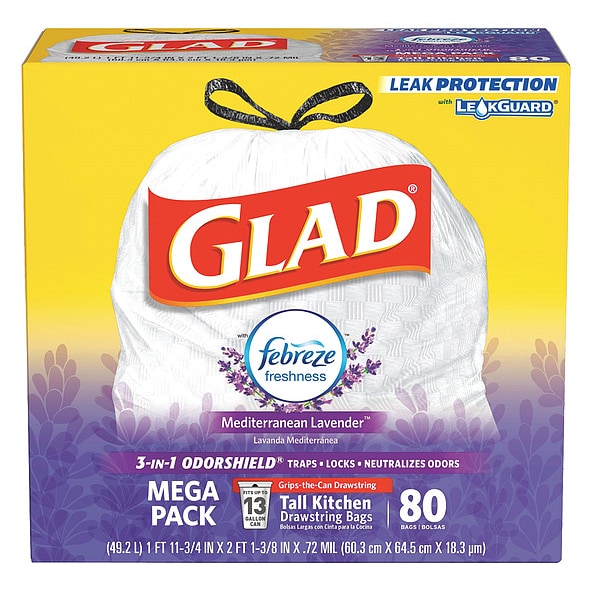 Glad 78902 17.59 Trash Bags, 13 gal., Polypropylene