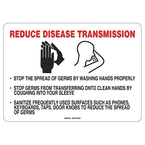 Brady Reduce Disease Transmission Sign, 14" W x 10" H, English, Polystyrene 170274 - main