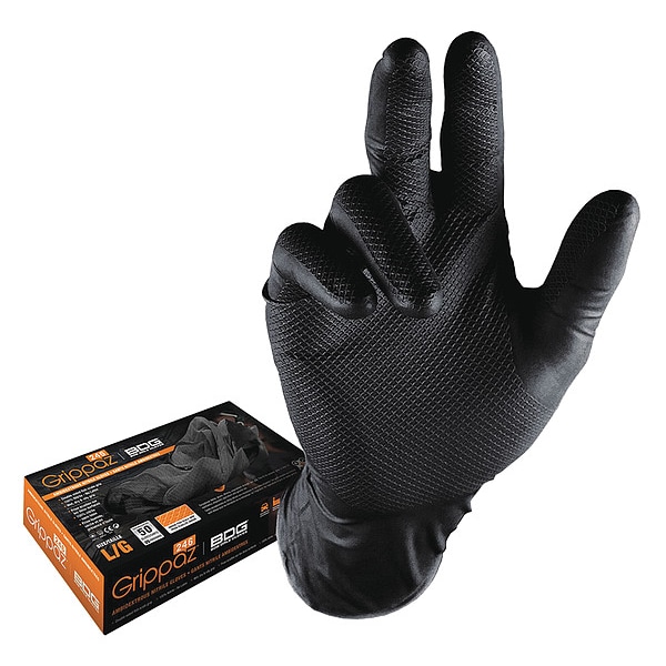 Bdg Disposable Gloves, Nitrile, Black, 50 PK 99-1-6000B-L