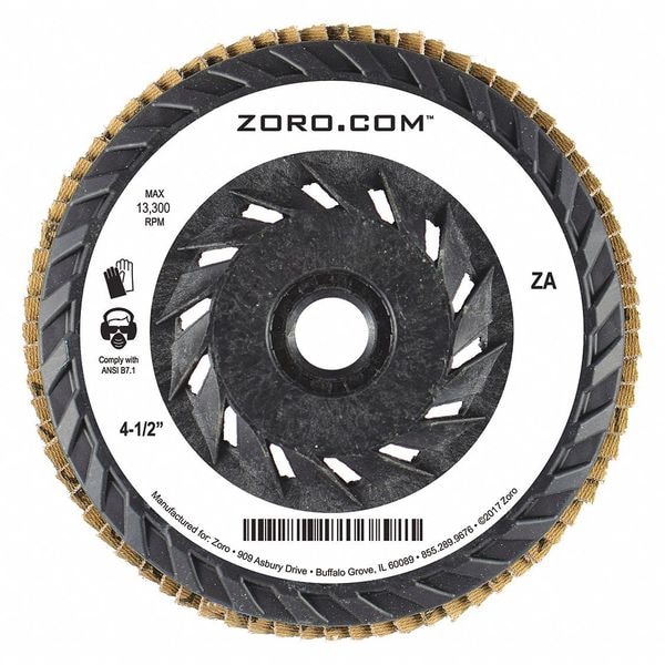 Zoro 4-1/2" Flap Disc, Type 27, 5/8"-11 Mounting Hole, 40 Grit, Zirconia Alumina G5882725