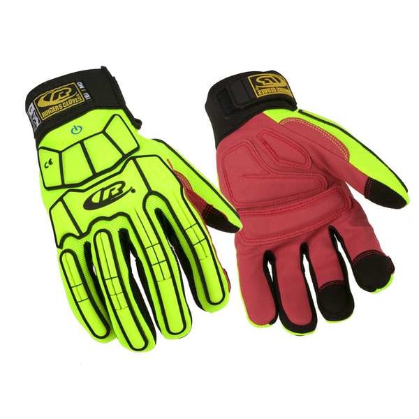 Ringers Gloves Impact Glove, Padded, Yellow/Red, L, PR 16110 Zoro