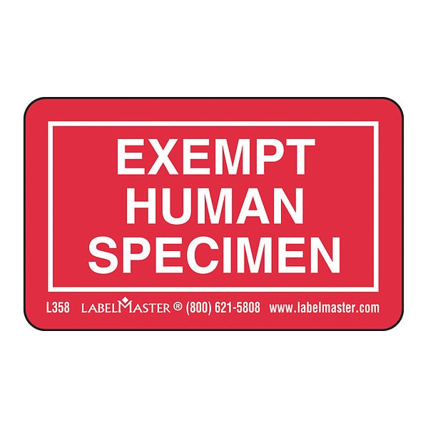Labelmaster Exempt Specimen Label, Human, PK1000 L358 Zoro