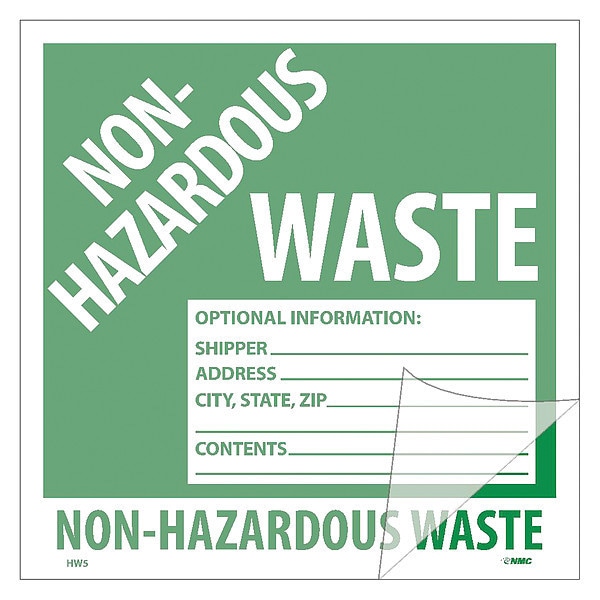 Nmc Non-Hazardous Waste Self-Laminating Label, Pk5 HW5SL5