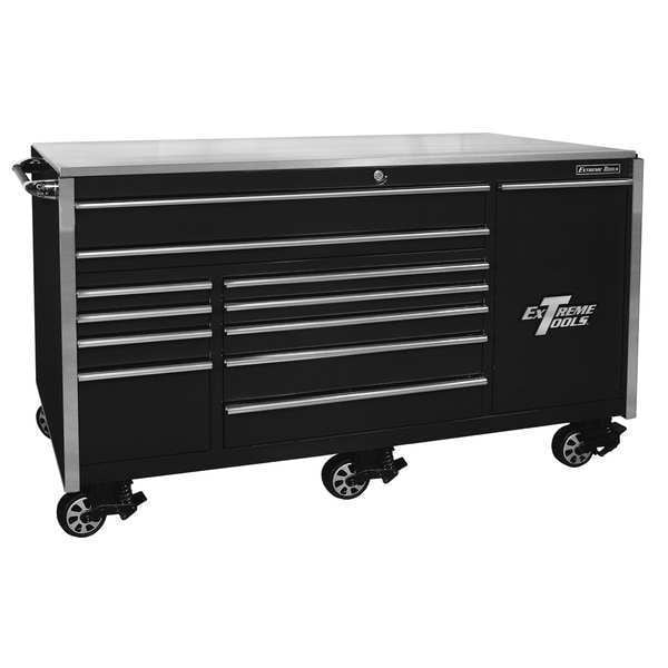 Extreme Tools 76-5/8"W Rolling Cabinet 12 Drawers, Black, 30"D x 45-7/8"H EX7612RCBK