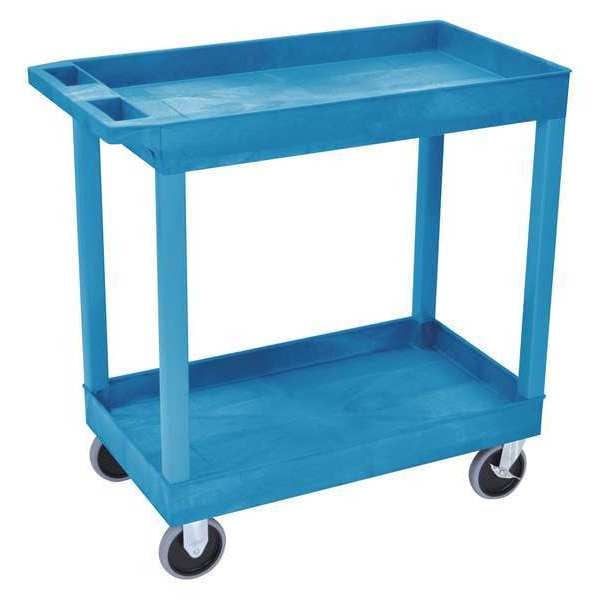 Luxor Utility Cart with Deep Lipped Plastic Shelves, Flat, 2 Shelves, 500 lb EC11HDBU Zoro