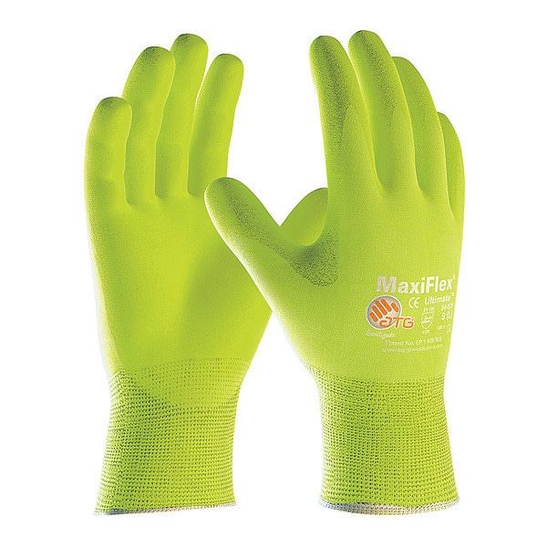 Pip Foam Nitrile HiVis Coated Gloves, Palm Coverage, Yellow, M, 12PK