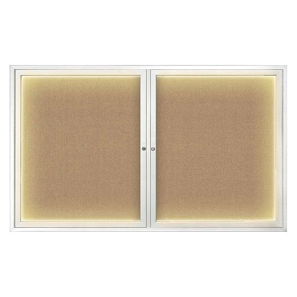 United Visual Products Crkboard, Lght, Fbrc, 2 Dr, Satin/Bff, 60x36" UV317ILED-SATIN-BUFF