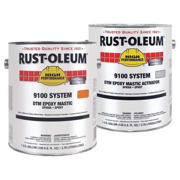 Rust-Oleum Epoxy Activator and Finish Kit, Safety Orange, Gloss, (2) 1 gal, 125 sq ft/gal, 9100 Series 59YE57
