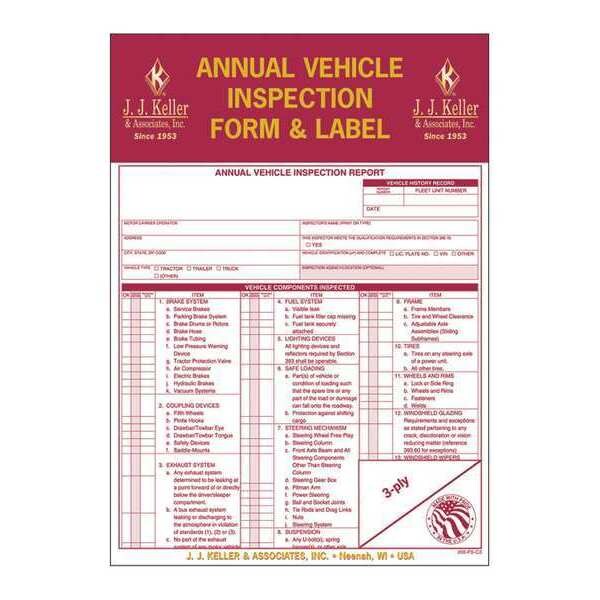 J.J. Keller Annual, Vehicle Inspection Report, Label 9MP Zoro