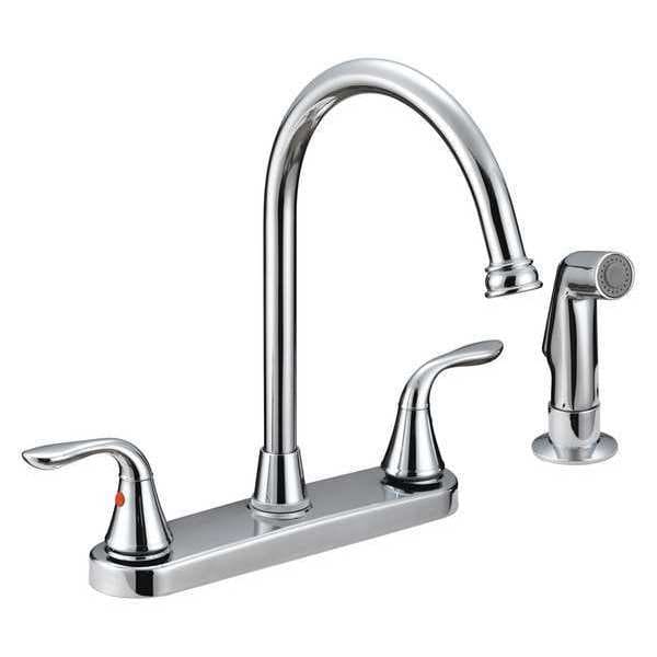 B & K 8" Mount, 4 Hole Faucet Kit, 2 Lever Hi Arc, CP w/Spray 229005