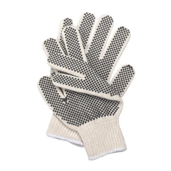 Condor PVC Dotted Knit Gloves, Task & Chore, Cotton, Beige/Black, Small, 1 Pair 5JK51
