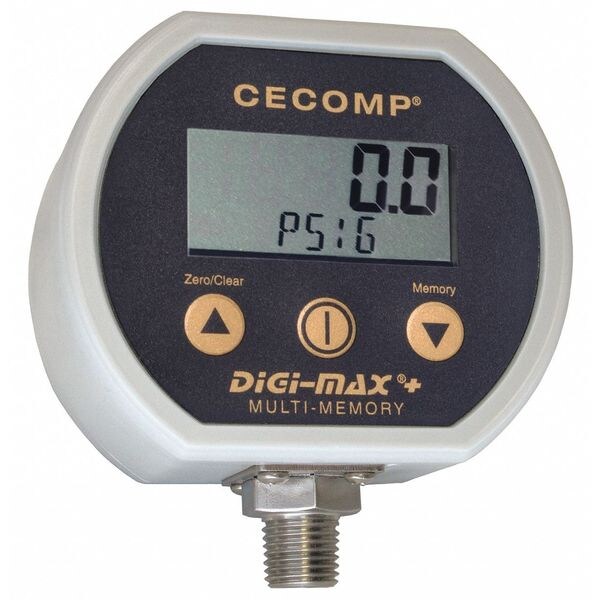 Cecomp Digital Pressure Gauge, 0 to 5 psig, 1/4" MNPT, Plastic, Gray ...