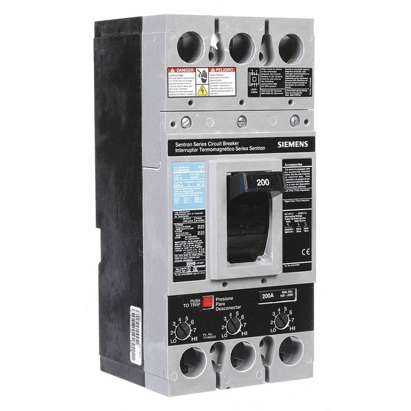 Siemens Molded Case Circuit Breaker, 200 A, 600V AC, 3 Pole, Free Standing Mounting Style, FXD6-A Series FXD63B200