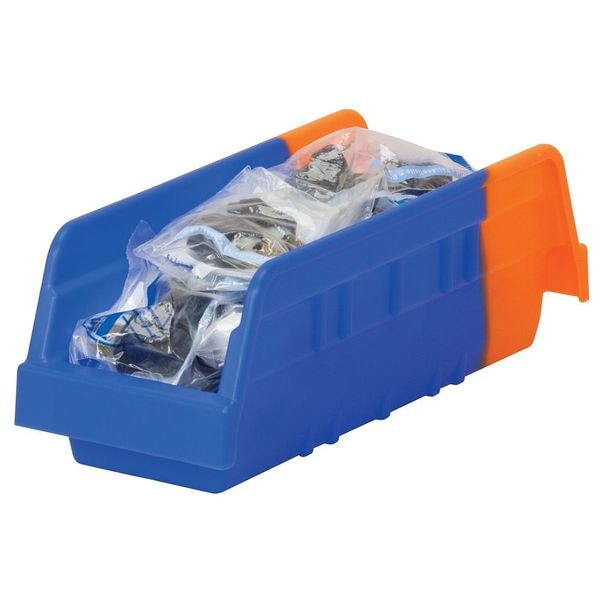 Akro-Mils Shelf Storage Bin, Plastic, Blue/Orange, 4 in H, 4 1/4