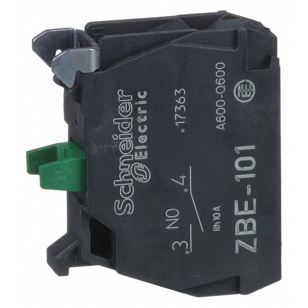 Schneider Electric Contact Block, Momentary, 1NO, 22 mm, 10A @ 600V AV, Screw-clamp Terminal ZBE101