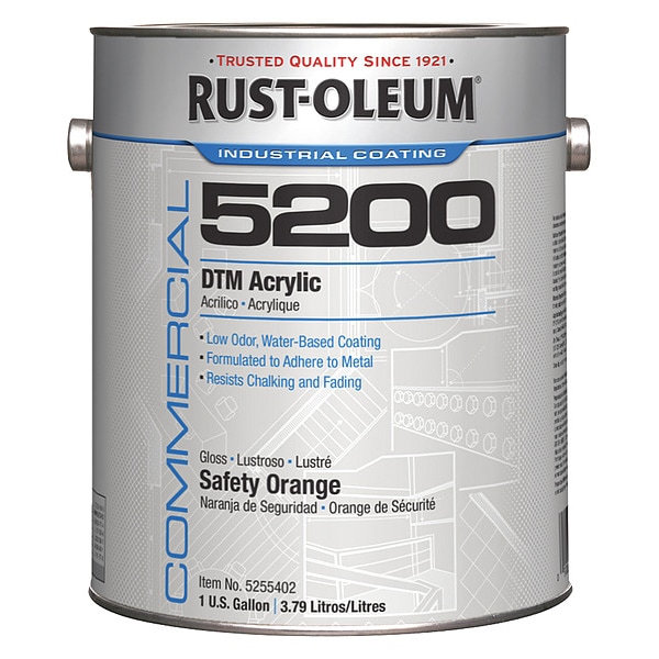 RustOleum Interior/Exterior Paint, Glossy, Water Base, Safety Orange, 1 gal 5255402 Zoro