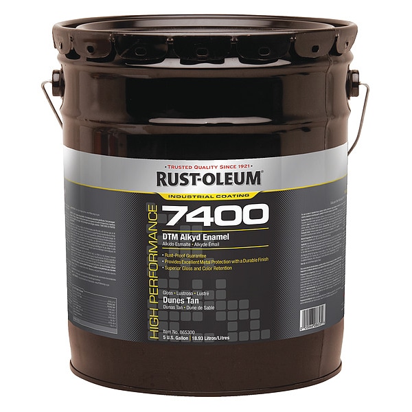 Rust-Oleum Interior/Exterior Paint, High Gloss, Water Base, Dunes Tan, 5 gal 865300