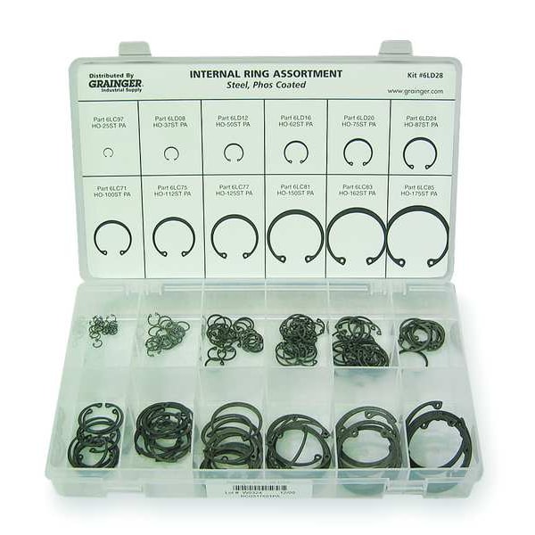 Zoro Select Internal Retaining Ring Assortment, Steel, Phosphate Finish