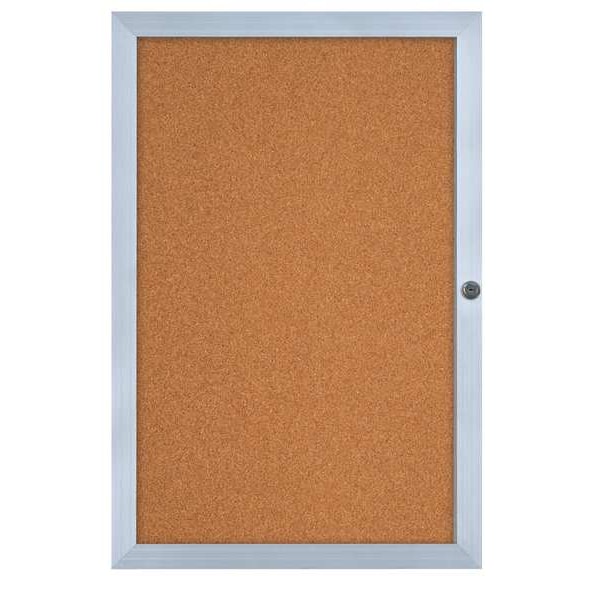 United Visual Products Enclosed Cork Bulletin Board 24"x36", 1 Door UVEB2436-SATIN-CORK