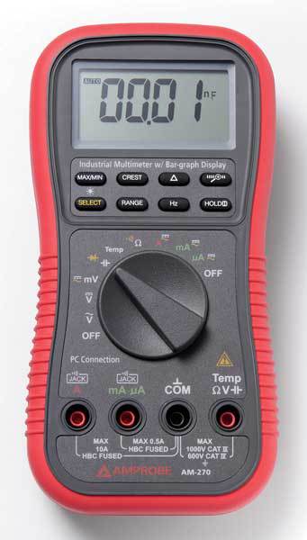 Amprobe Digital Multimeter, 1000 Max. AC Volts, 1000 Max. DC Volts, 10 Max. AC Amps, 10 Max. DC Amps AM-270