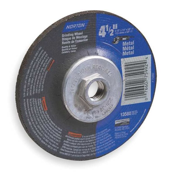 Norton Abrasives Depressed Center Wheels, Type 27, 9 in Dia, 0.25  