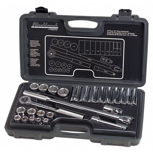Blackhawk By Proto 1226NB 224.43 1/2 in Drive Socket Set, 26 pcs