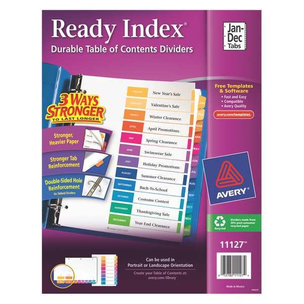 Avery Avery® Ready Index® Table of Contents Dividers 11127, Jan-Dec, 12-Tab Set 7278211127