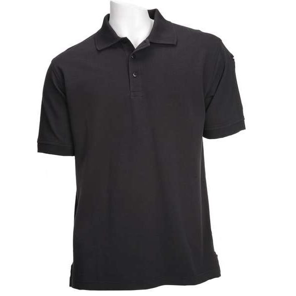 Tactical Polo Shirt, 100% Cotton, Button, Black, XL