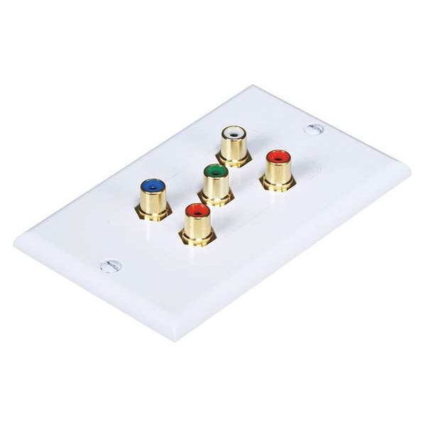 Monoprice Audio Video Wall Plate, 5 RCA, White 2999