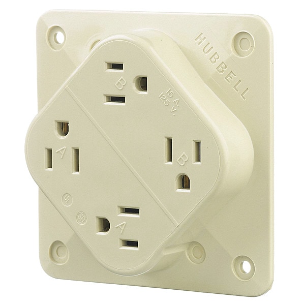 Hubbell Receptacle, 15 A Amps, 125V AC, Surface Mount, Quad Outlet, 5
