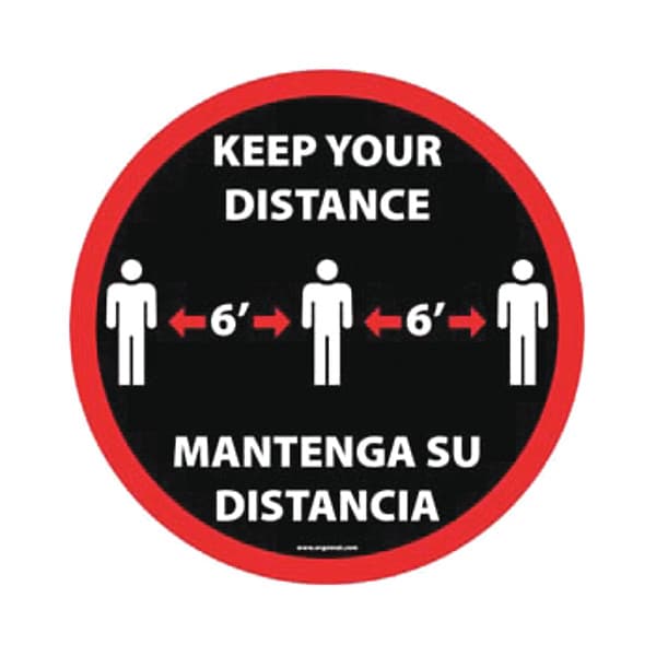 Stranco Social Distancing Sign, 12" W x 12" H, English, Spanish, PVC, Black FS-12-901