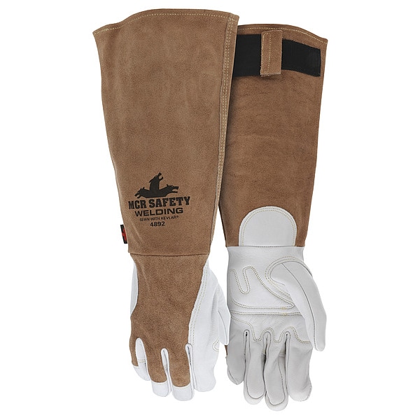Mcr Safety Welding Leather Glove, Brown/White, L, PR 4892L Zoro