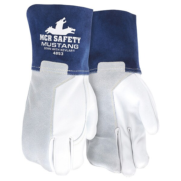 Mcr Safety Welding Leather Glove, Blue/Gray, XL, PK12 4853XL Zoro