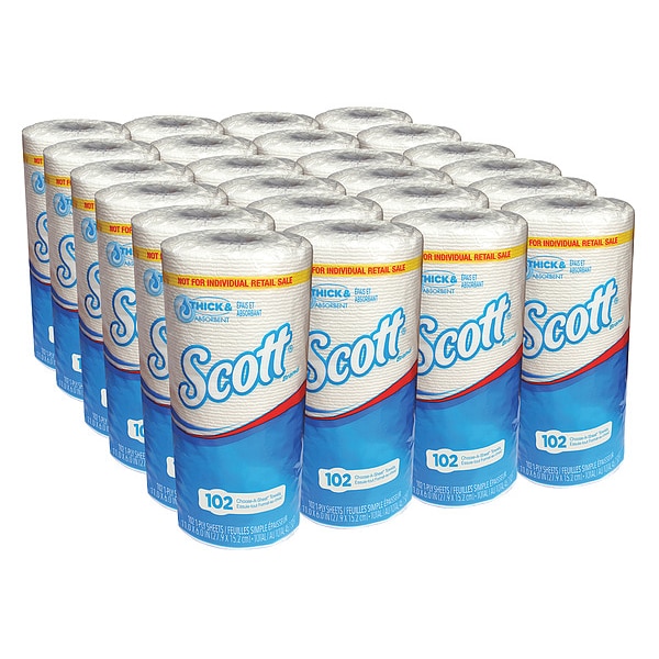 Kimberly-Clark Professional Scott Essential Perforated Roll Paper Towels, 1 Ply, 102 Sheets, 51 ft, White 47031