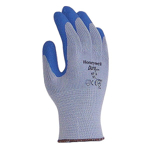 North Knit Glove, Latex, Rough, Palm, 3 Abrasion Level, Blue/Gray