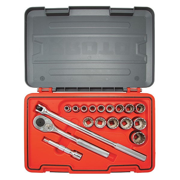 PROTO 1/2 in Socket Set, SAE, 18 Piece, 1/2 in to 1 1/4 in