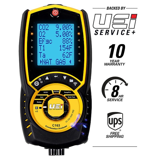 Uei Test Instruments Combustion Analyzer, 32to113F, 21% v/vO2 C163 | Zoro