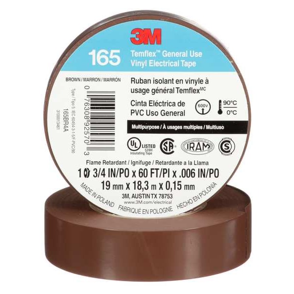 3-M 165BR4A 3M TEMFLEX 165 BROWN3/4 IN X 60 FT