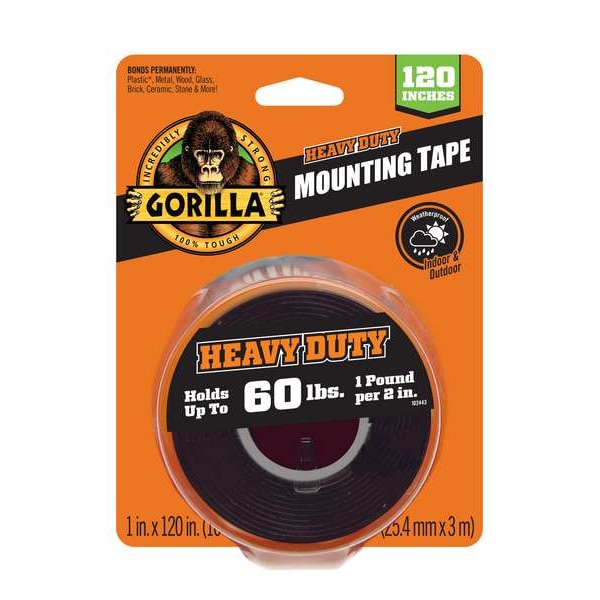 Gorilla Glue Double Sided Mounting Tape, 1 in W x 120 in L, 43 mil Thick, Black, 1 Pk 102441