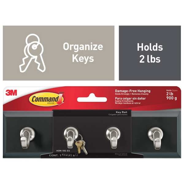 Command Key Rack, Slate, Plastic, 1 1/2 in D HOM18SES Zoro