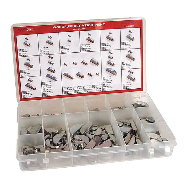 Huyett Woodruff Key Assortment, Steel, Plain, 354 Pieces DISPWKC350 Zoro