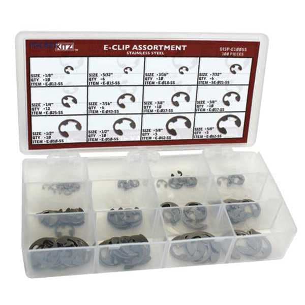 Rotor Clip External Retaining Ring Assortment, Stainless Steel, Plain